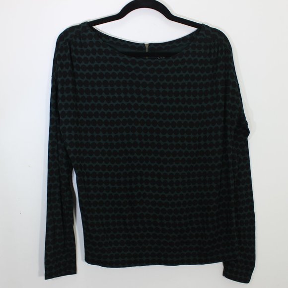 LOFT Soft Green Black Dot Zip Back Top S - Picture 2 of 6
